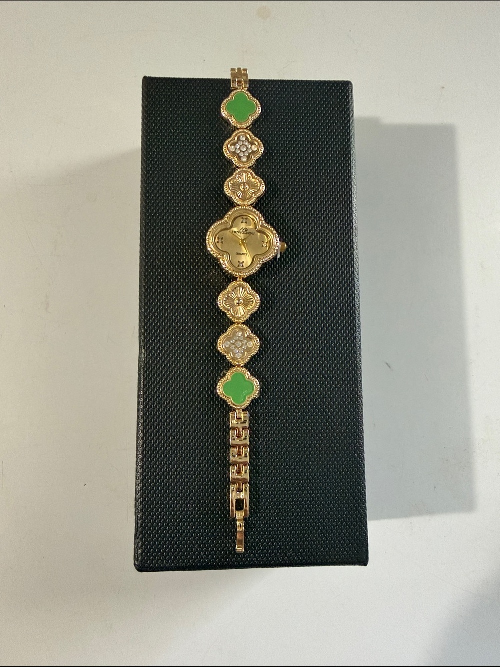 Gold-Tone Green Accent Women's Bracelet Watch